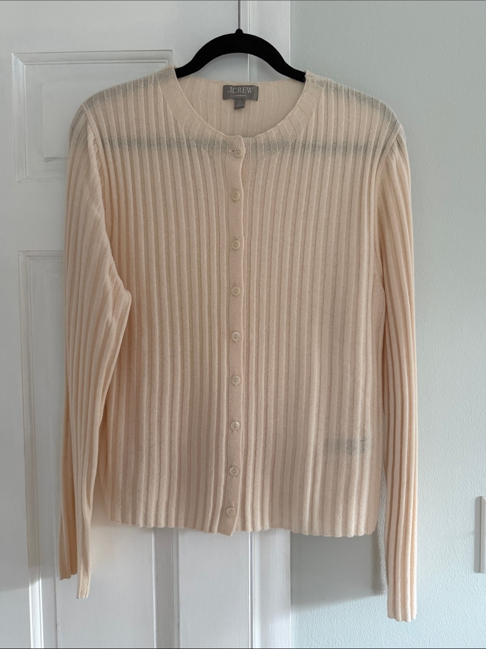 J. Crew Cashmere Women’s Wide Rib Button Cardigan - Heather Muslin